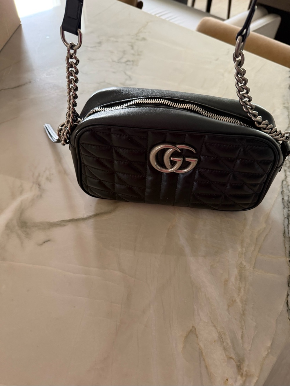 Gucci Black Quilted GG Leather Crossbody Camera Bag